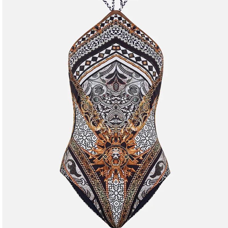 Printed Halter Swimsuit and Skirt