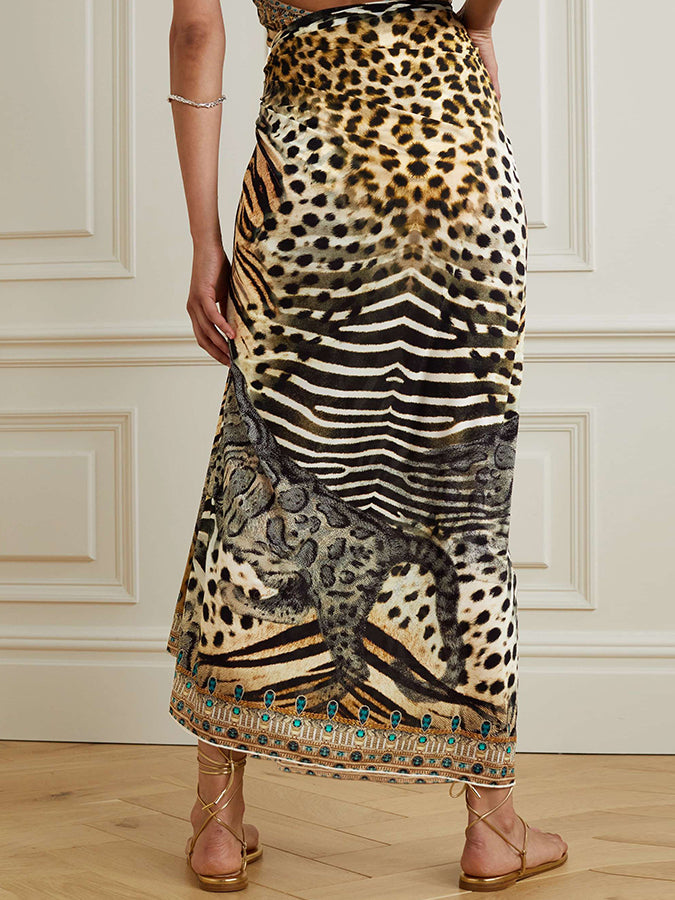 Vintage V-Neck Animal Print Beach One-Piece Swimsuit