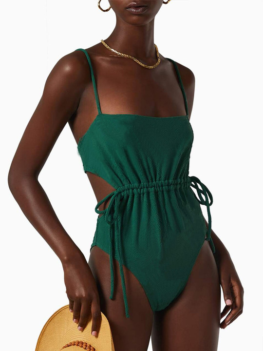 Solid Color Cut Design One Piece Swimsuit