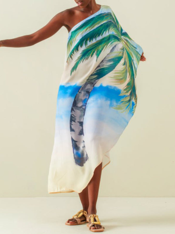 Fashion One Shoulder Beach Vacation Large Dress