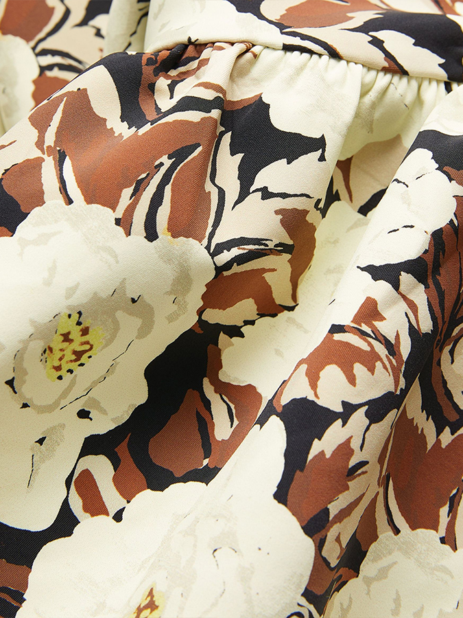 One-Shoulder Puff Sleeve Floral Print One-Piece Swimsuit and Cover-up