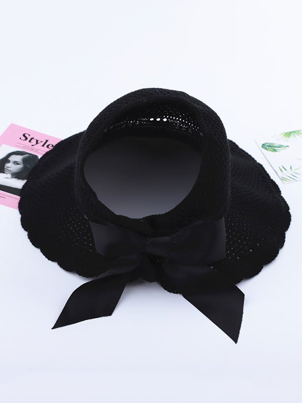 Solid Color Sunscreen Lace-Up Straw Woven Breathable Foldable Hat