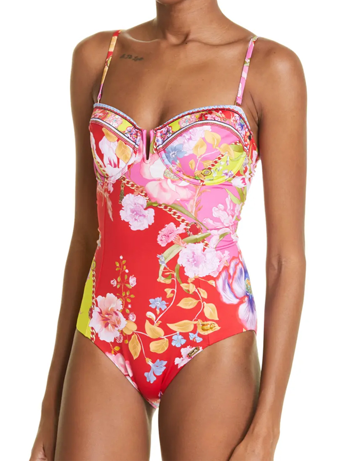 Vintage Floral Print One Piece Swimsuit And Cover up
