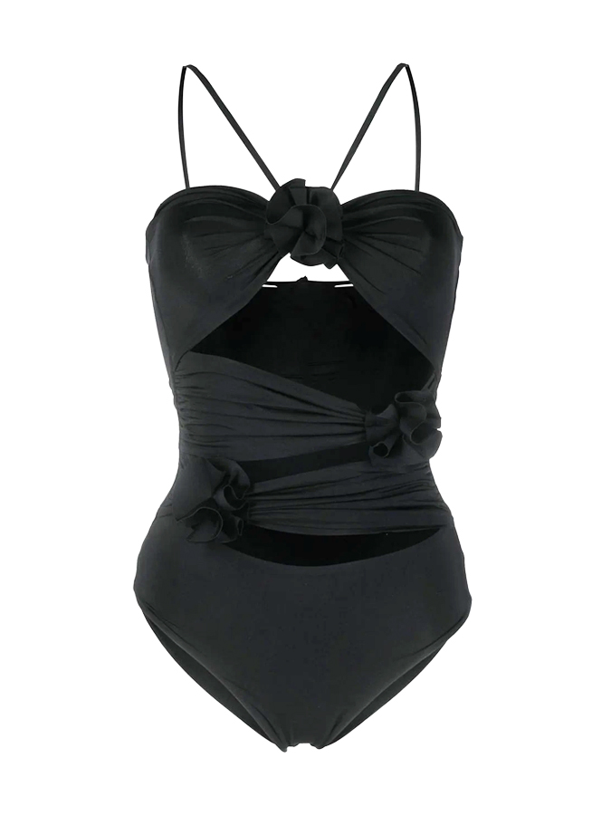 Plain Wrap Rose Embellished Camisole Casual One Piece Swimsuit And Cover Up