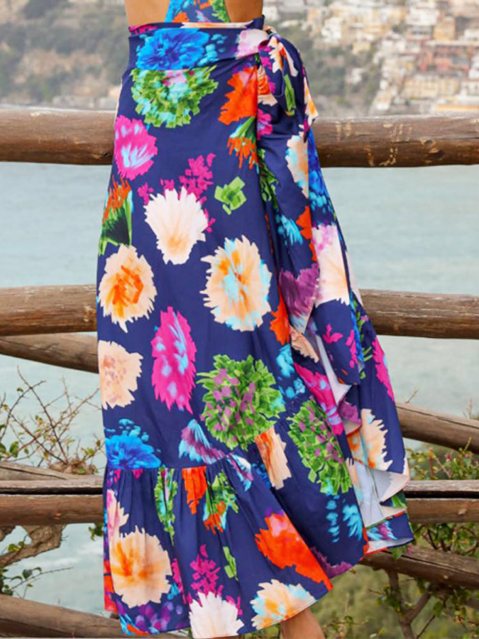 Floral Print One Piece Swimsuit and Cover Up