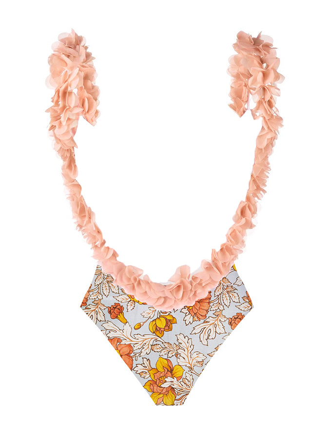 Fashion Floral Print One-Piece Swimsuit Set