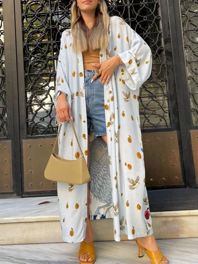 Vintage Back Printed Lace Up Beach Cover Up