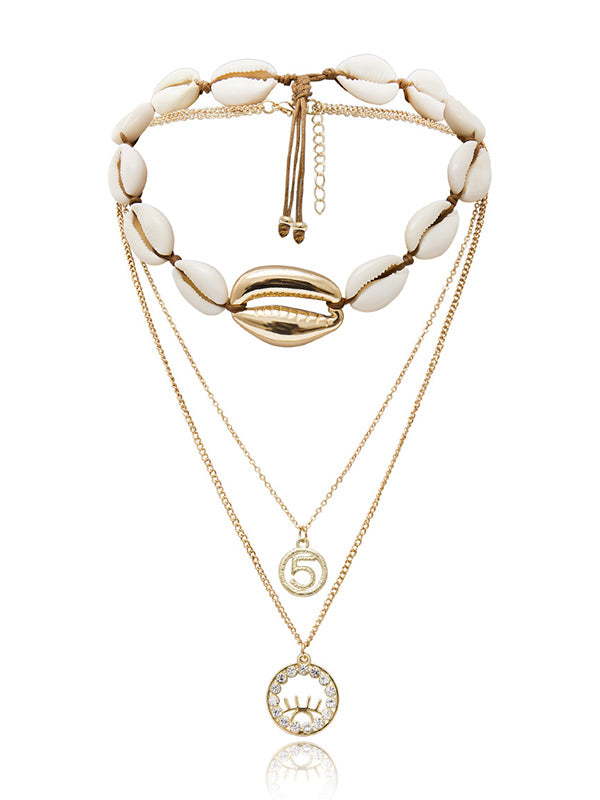 Digital Micro-Inlaid Simple Metal Scallop Shell Multilayer Necklace