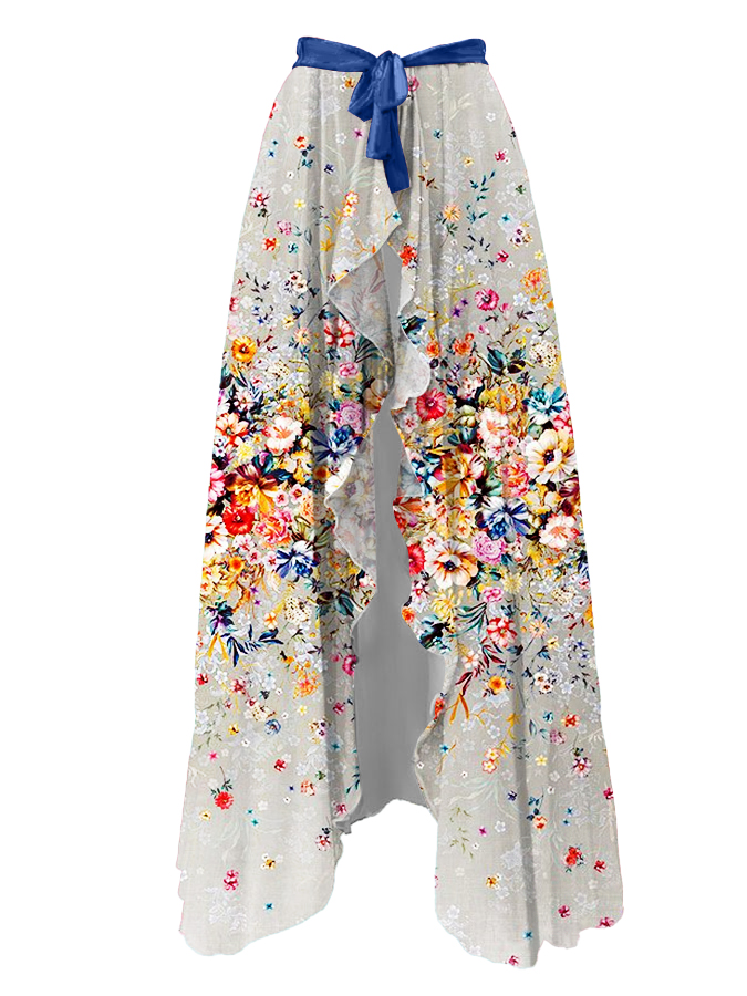 Ruffled Floral Print Colorblock One-Piece Swimsuit and Cover-up