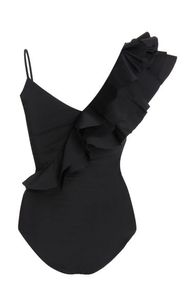 Ruffled Solid Color One-Piece Swimsuit
