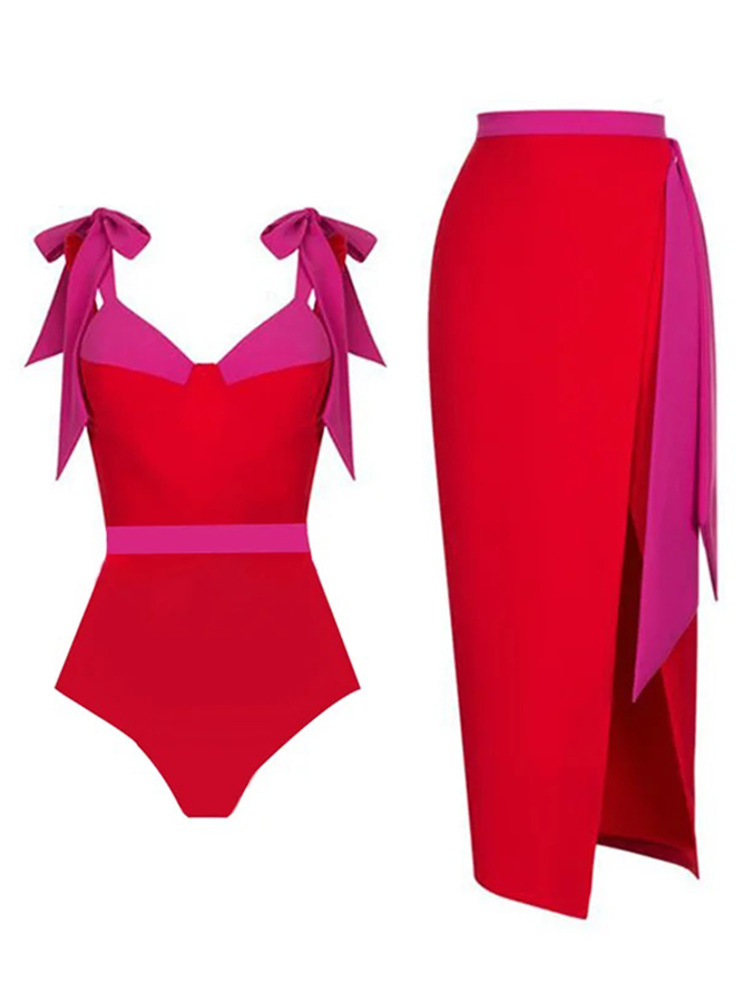 Sling Adjustable Color Block One Piece Swimsuit and Cover Up