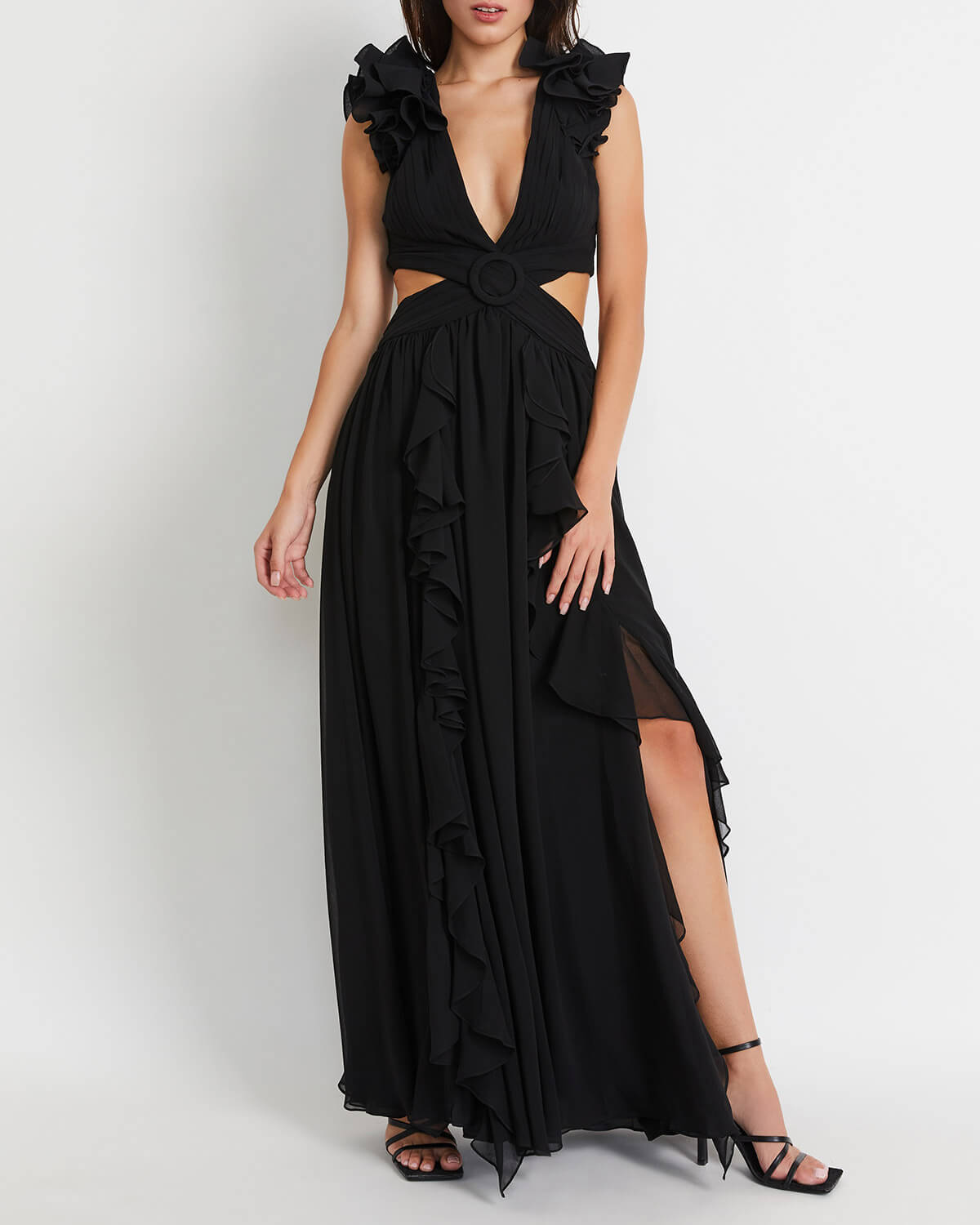 Deep V Red Cutout One Piece Swimsuit and Skirt