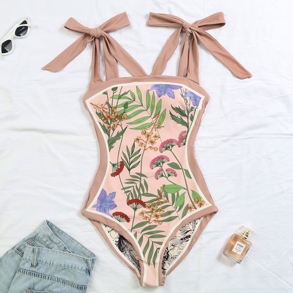 Reversible Bowknot Tie-shoulder One Piece Swimsuit