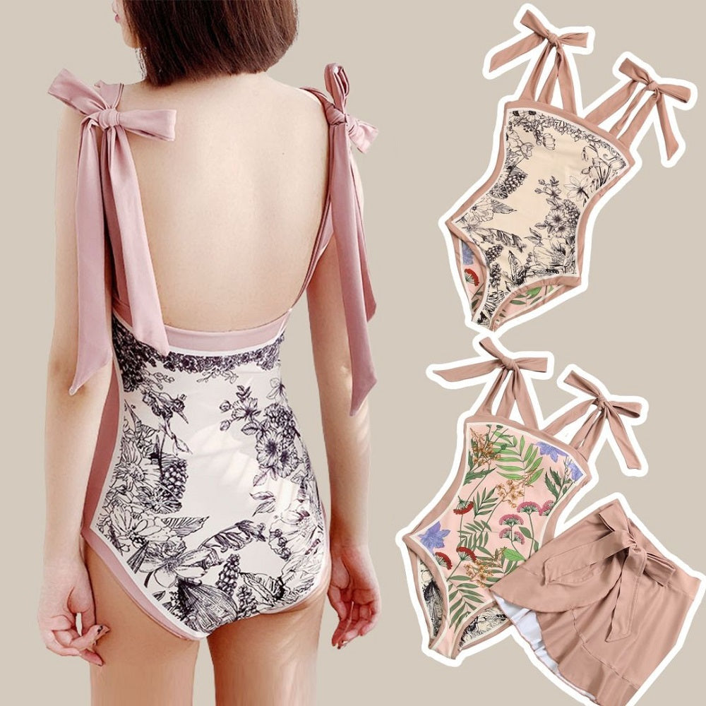 Reversible Bowknot Tie-shoulder One Piece Swimsuit