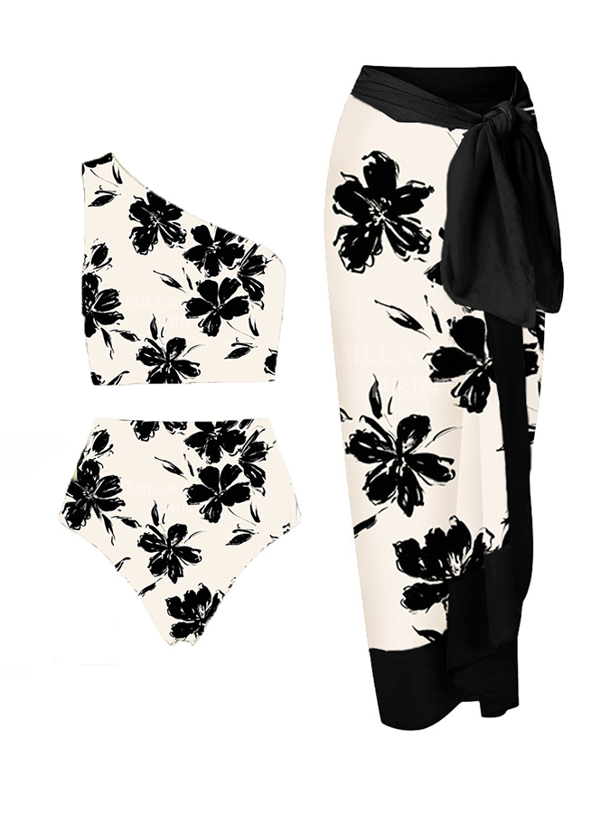 Floral Print  Bikini Swimsuit and Cover Up