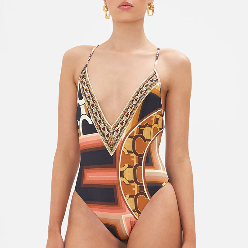 Printed One Piece Swimsuit  and Cover-up