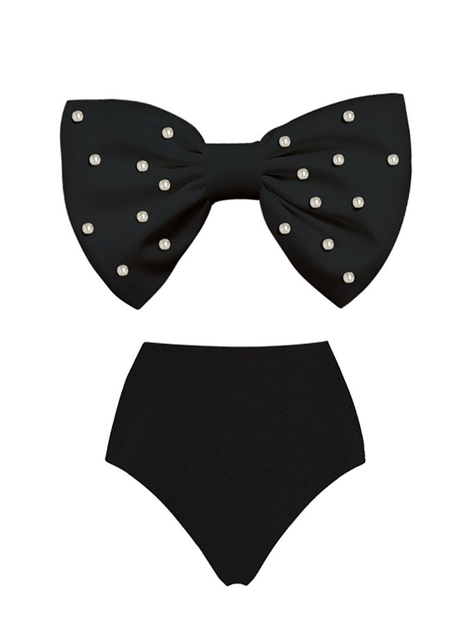 Bow-tie Pearl Decor Swimsuit and Skirt