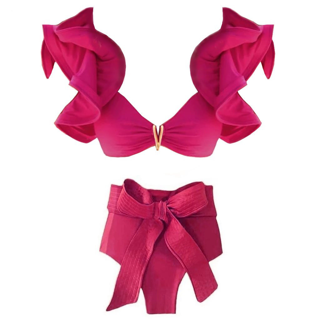 Ruffles Solid High Waist Bikini Set
