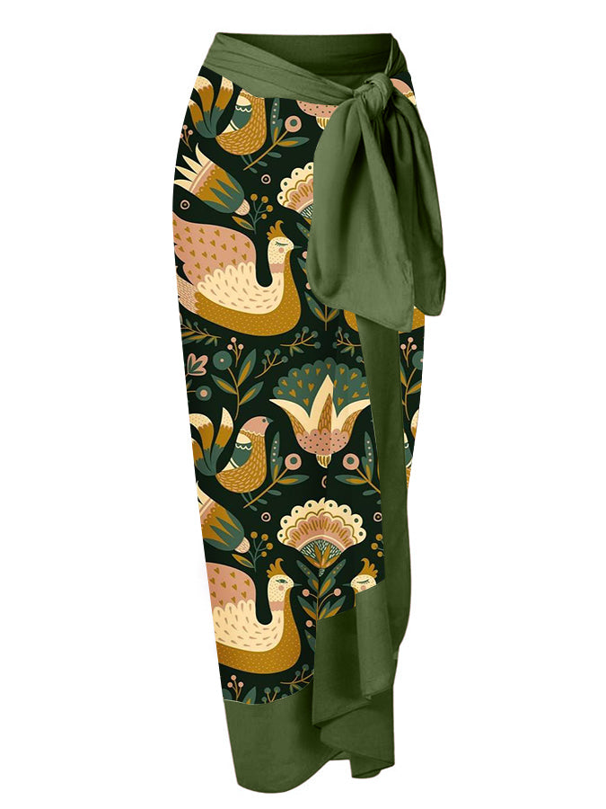 Vintage Print Tie One Piece Swimsuit