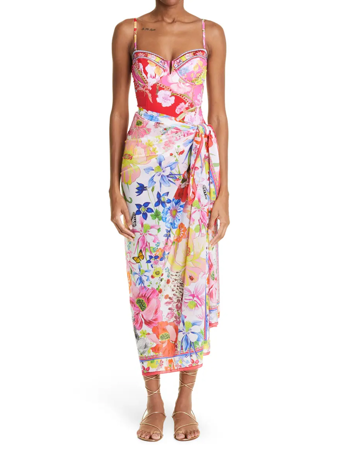 Vintage Floral Print One Piece Swimsuit And Cover up