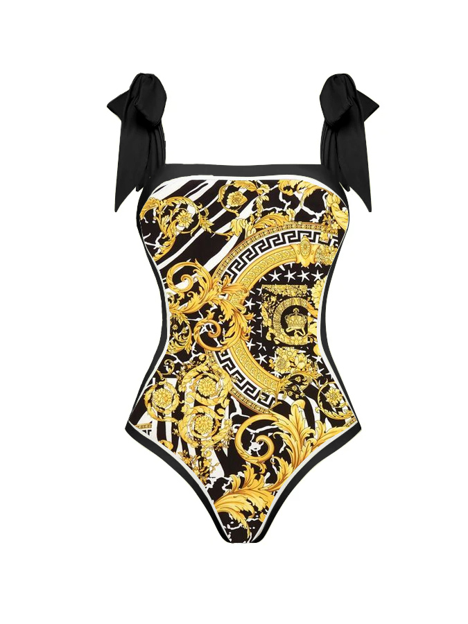 Vintage Chain Print One Piece Swimsuit And Cover Up