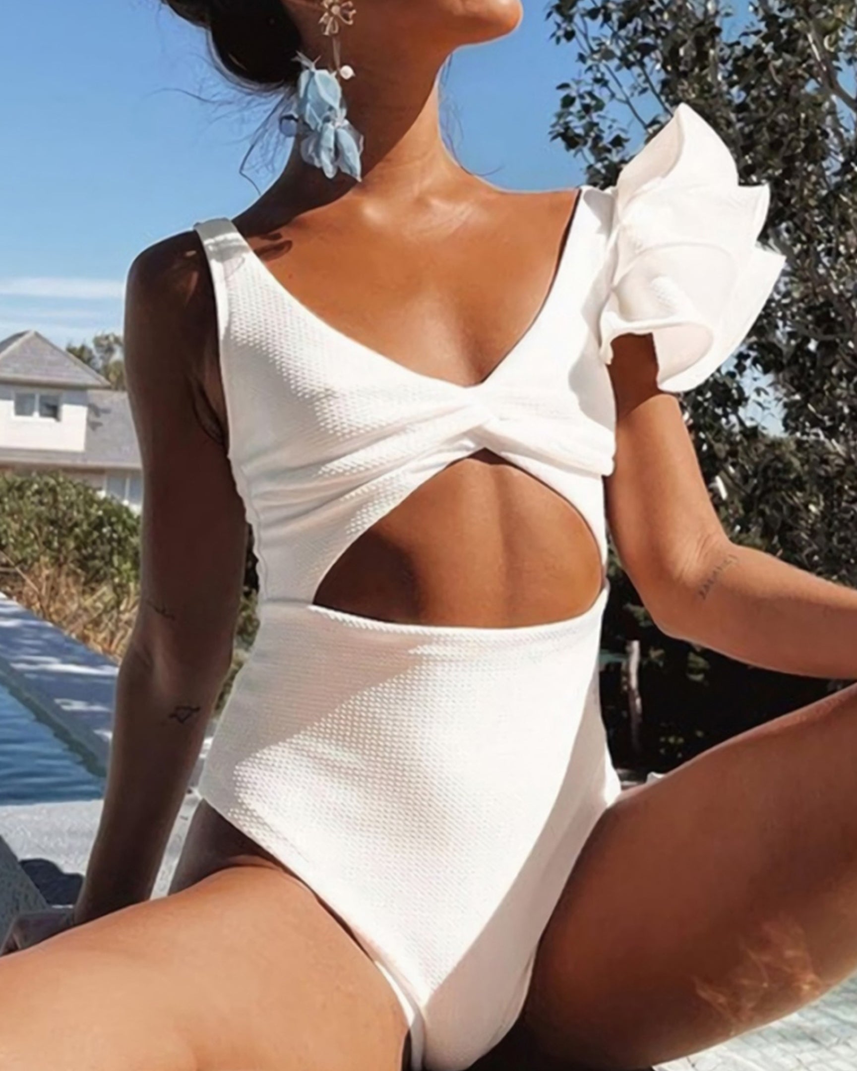 Solid Ruffle One-Piece Swimsuit