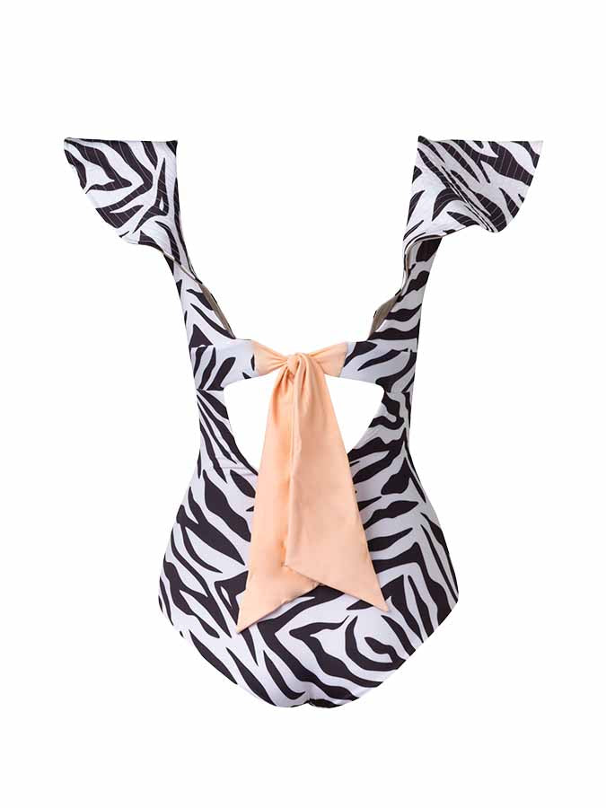 Zebra Print Ruffle One Piece Fashion Swimsuit