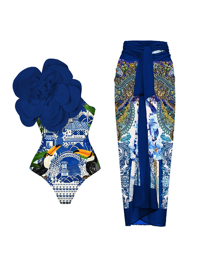 Fashion Print One Shoulder One Piece Swimsuit