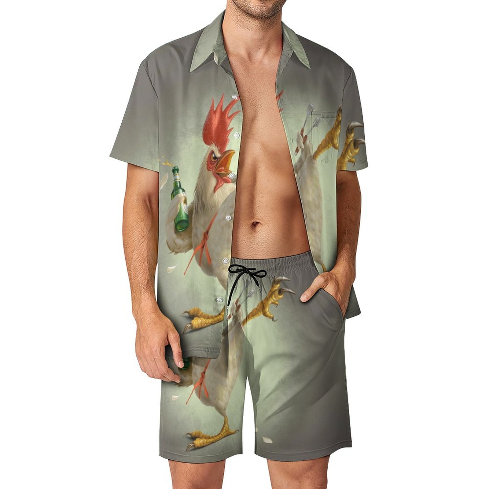 Men's Hawaiian Print Beach Two-Piece Suit 2305104106