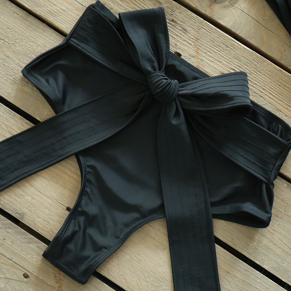 Ruffles Solid High Waist Bikini Set