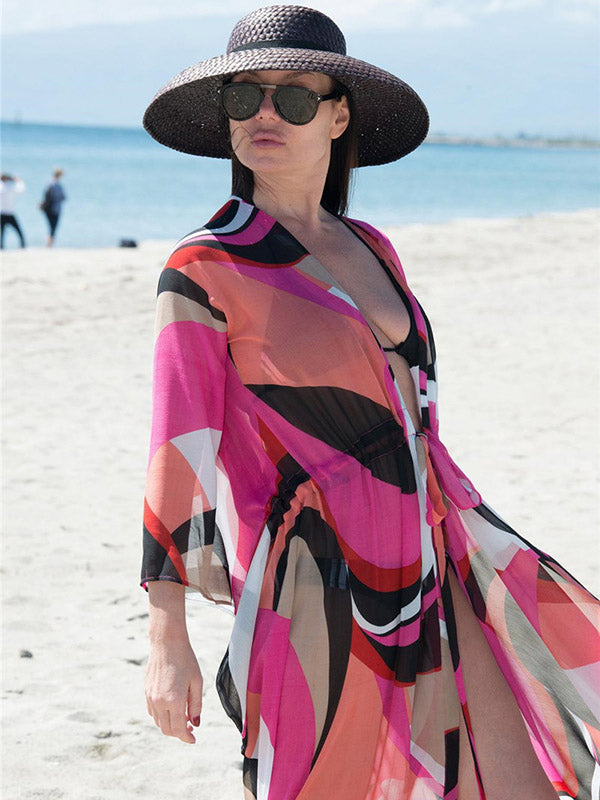 Chiffon Printed Loose Thin Cardigan Vacation Cover-Up Swimwear