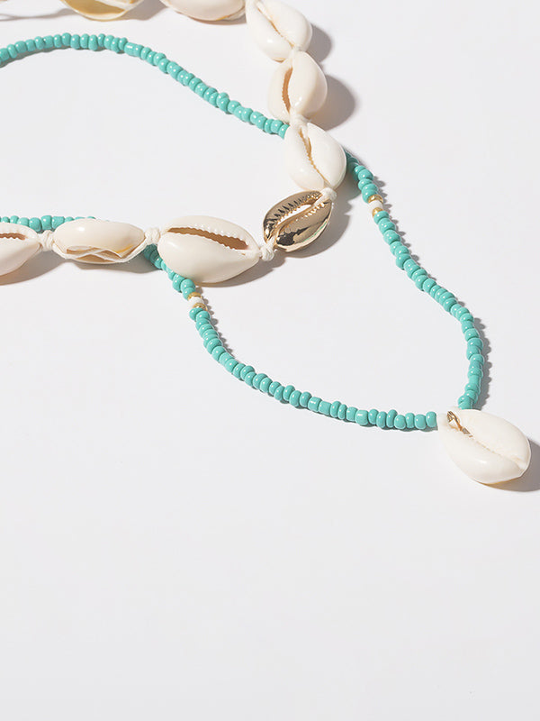 Personalized Ethnic Beaded Shell Double Layer Set Necklace