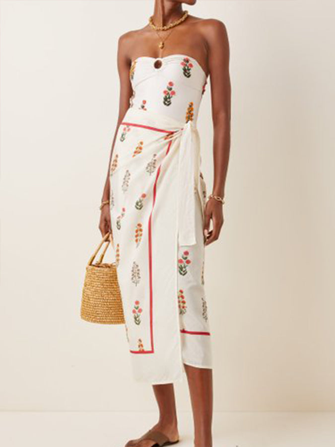 Bandeau Print One-Piece Swimsuit and Cover-Up