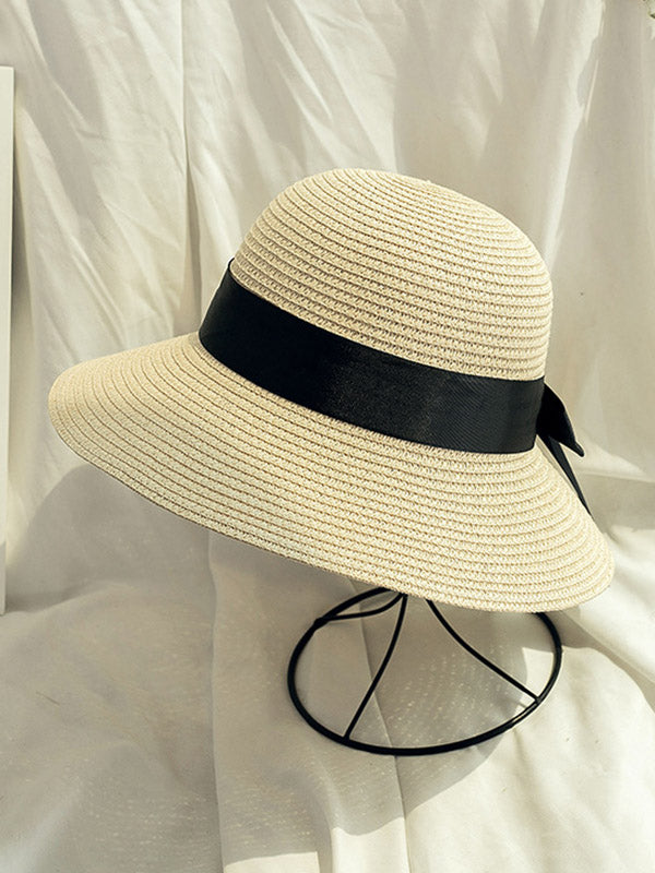 Sunscreen Straw Bow-Knot Woven Breathable Foldable Beach Hat