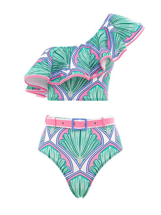 Printed Ruffle Fashion Split Swimsuit