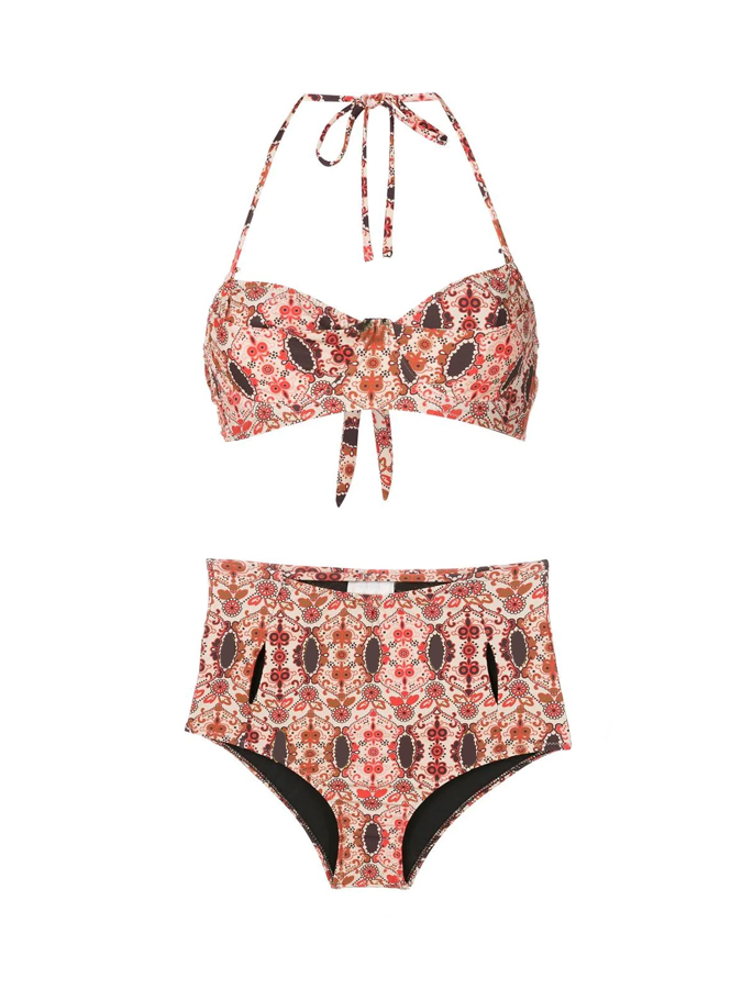 Retro Geometric Print Bikini And Cover Up