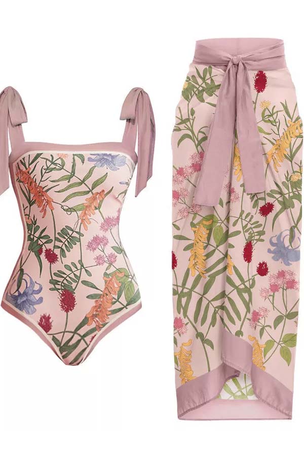 Reversible Bowknot Tie-shoulder One Piece Swimsuits and Cover Up