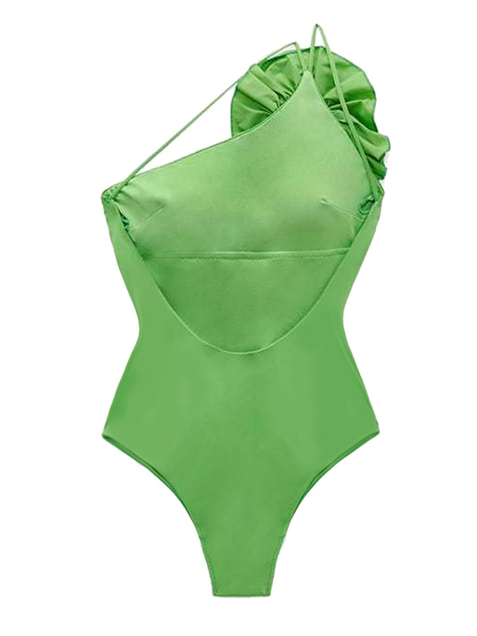 Fashion Flower Design Solid Color Beach One Piece Swimsuit