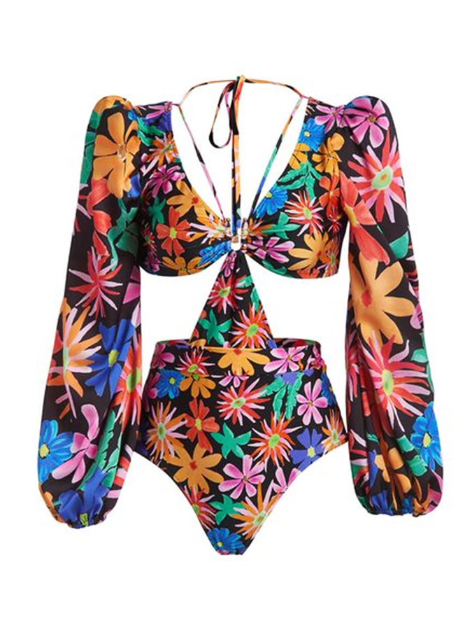 Floral Print One Piece Swimsuit and Cover Up