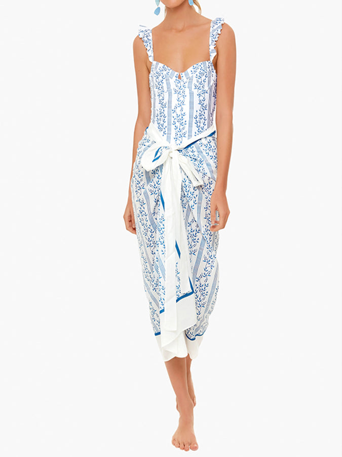 Blue Printed One Piece Swimsuit and Coverup