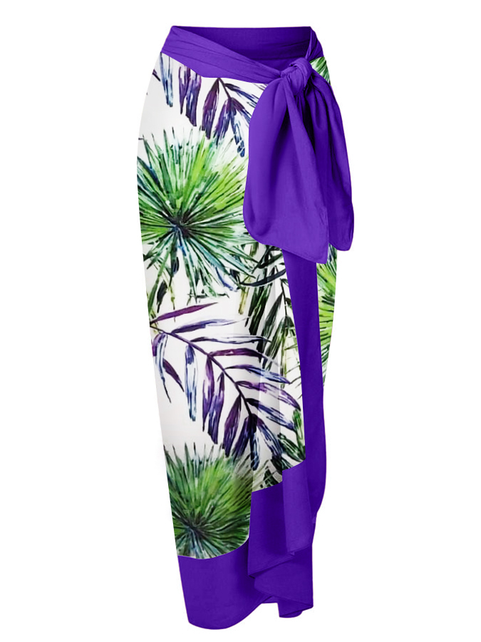 One-shoulder Ruffled Colorblock Printed Swimsuit and Cover-up