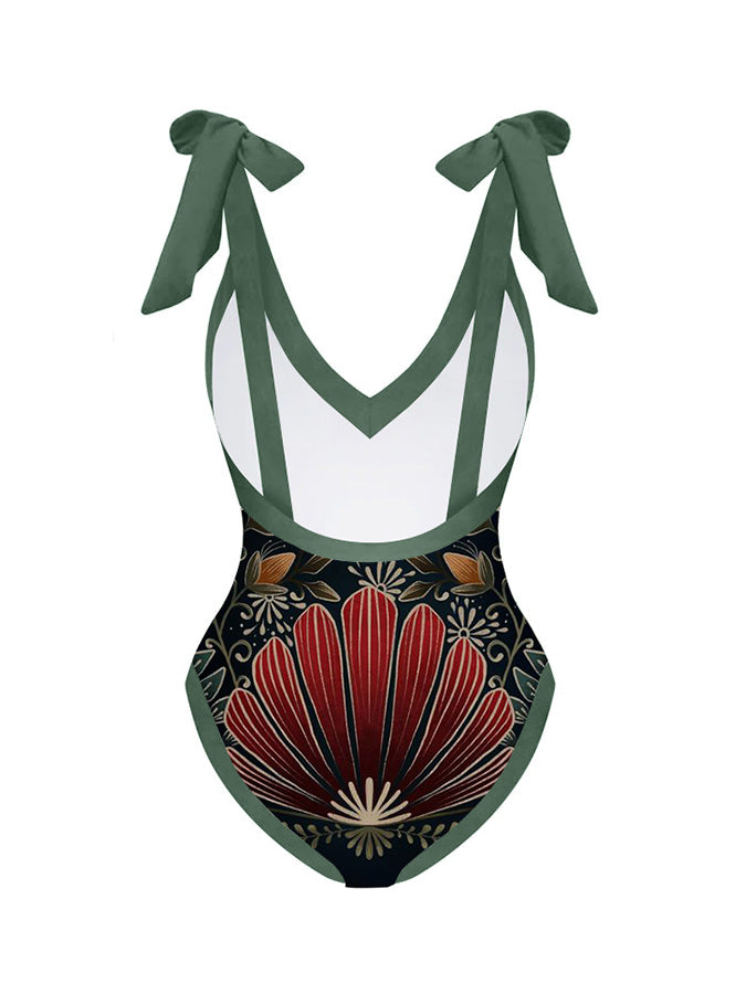 V-Neck Print Fashion One-Piece Swimsuit