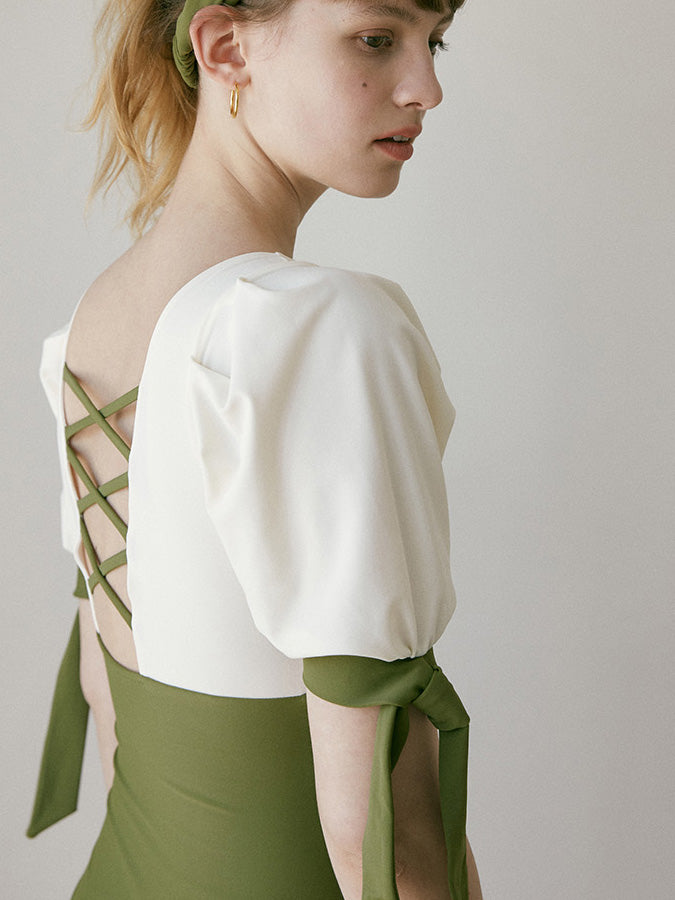 Green Fashion Panel One Piece Swimsuit