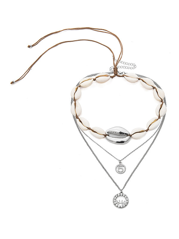 Digital Micro-Inlaid Simple Metal Scallop Shell Multilayer Necklace
