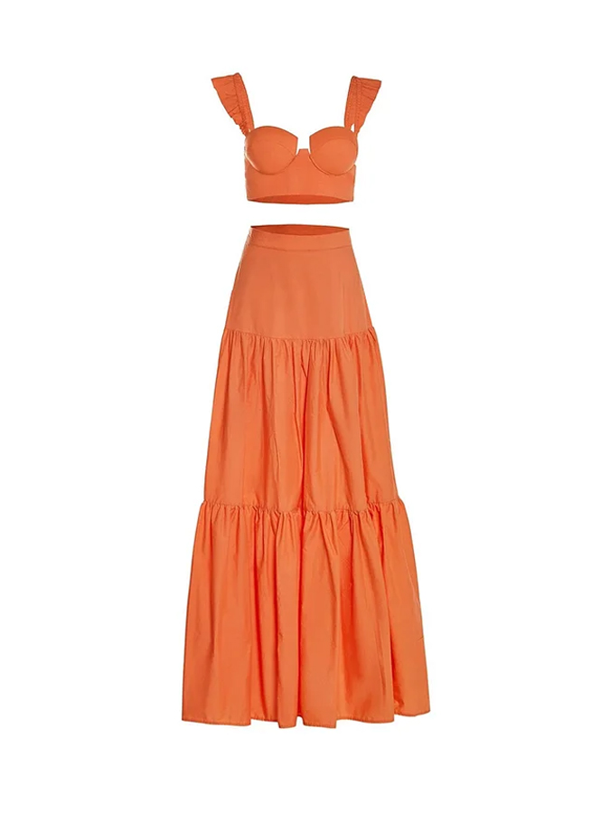 Sling Ruffle Solid Color Bikini and Beach Skirt