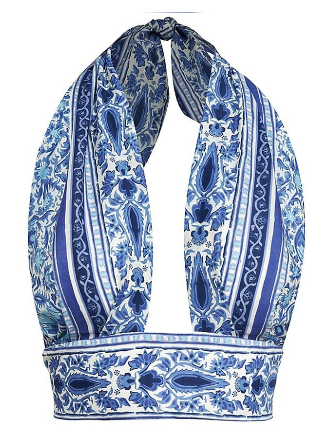 Blue Halter Print Bikini Swimsuit