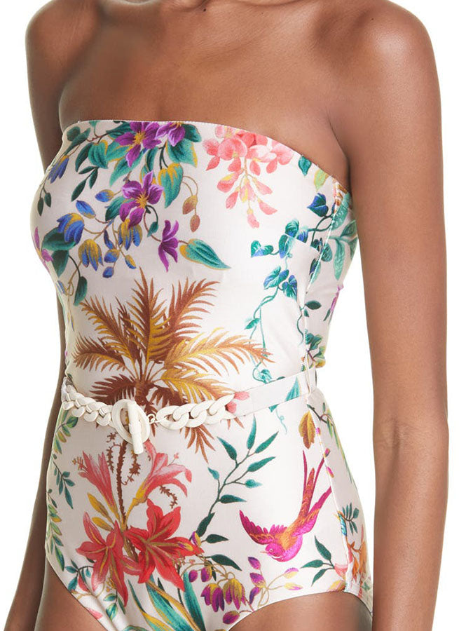 Bandeau Print Tie One Piece Swimsuit