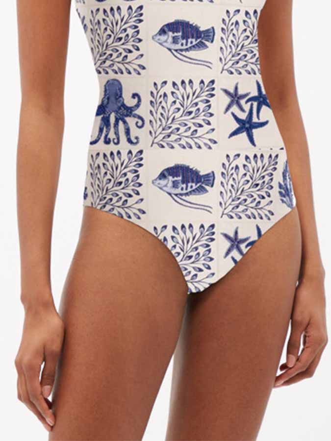 One-Shoulder Fashion Print One-Piece Swimsuit
