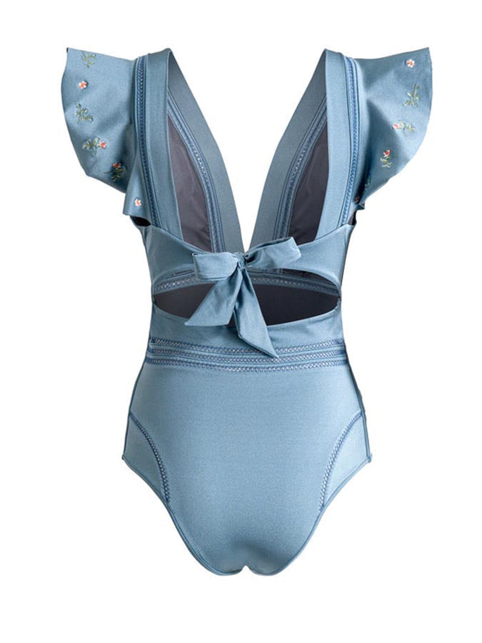 Solid Color Petal Hollow Fashion One Piece Swimsuit