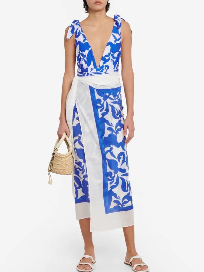 Blue Printed Swimsuit Set and Coverup